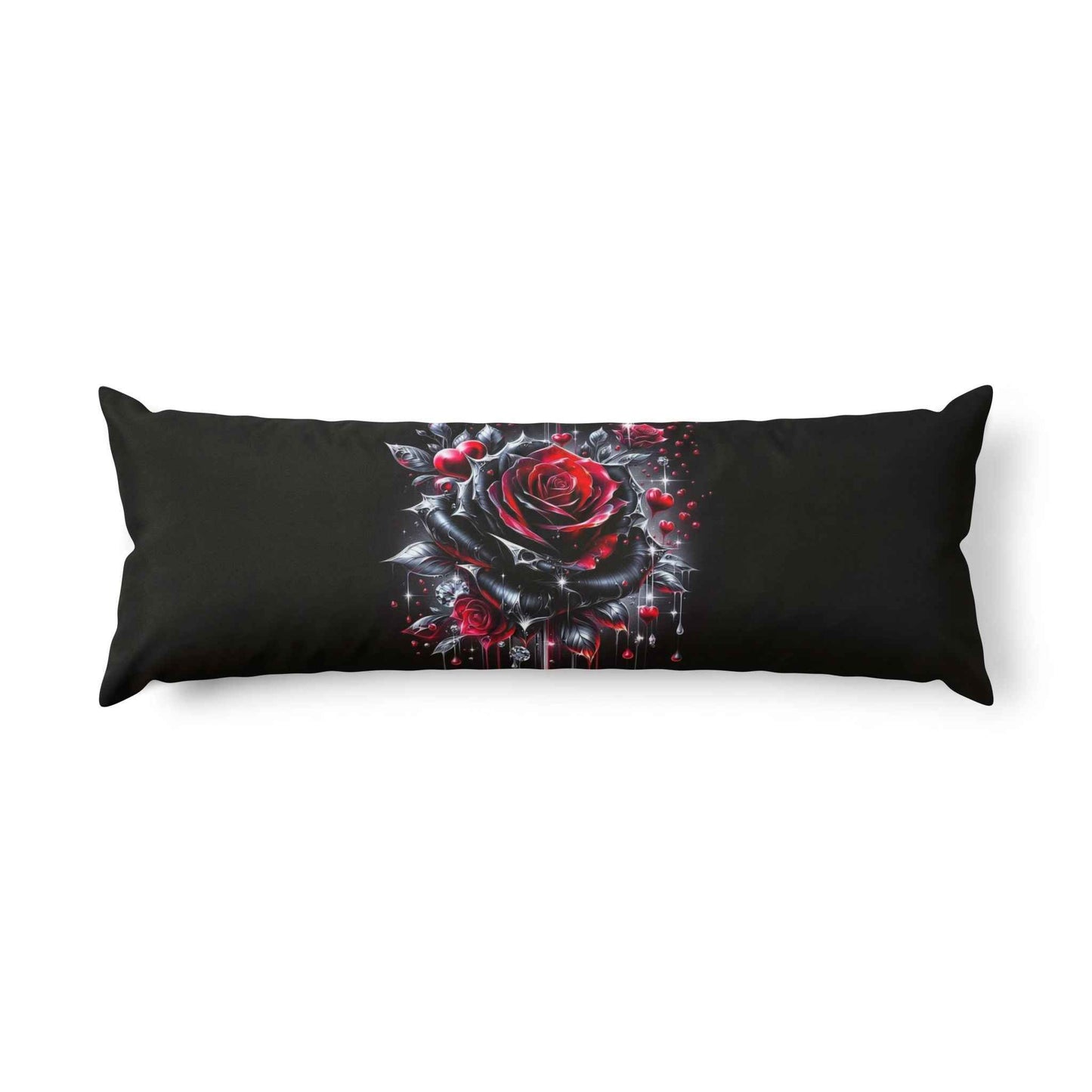 Gothic Red Rose Body Pillow — Dark Romantic Floral Bolster