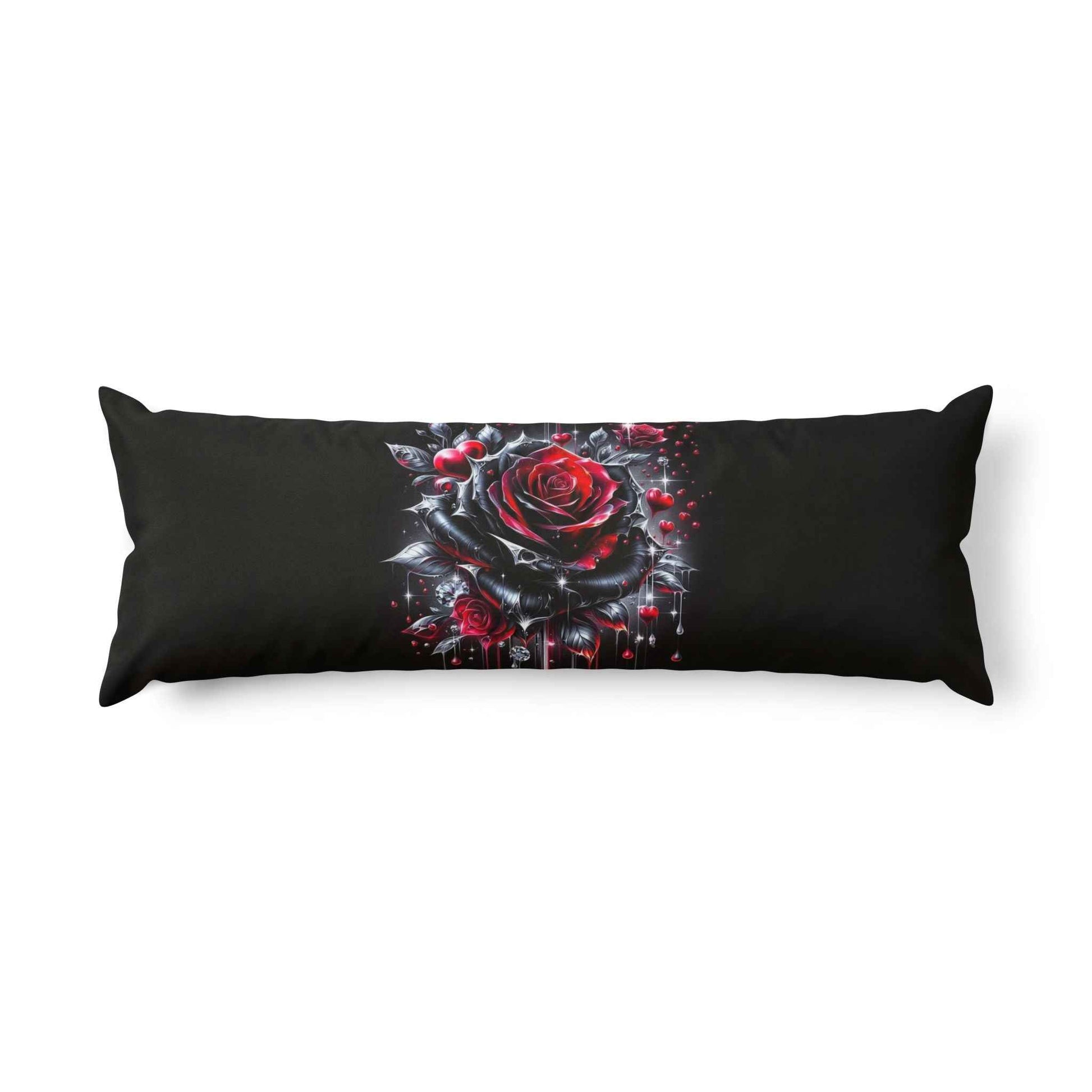 Gothic Red Rose Body Pillow — Dark Romantic Floral Bolster