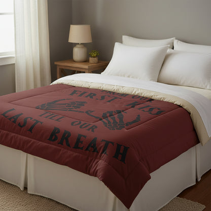 “From Our First Kiss Till Our Last Breath” Skeleton Hands Romantic Gothic Bedspread