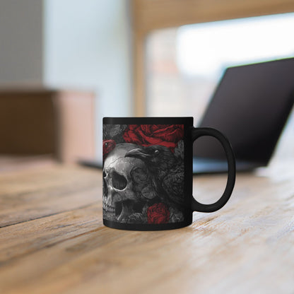 Gothic Skull & Red Snake Black Mug – Dark Rose Raven Coffee Cup