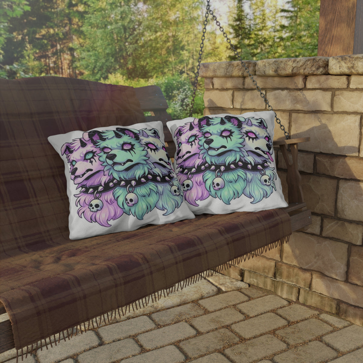 Pastel Goth Cerberus Cushion Cover – Spooky Three-Headed Dog Throw Pillow