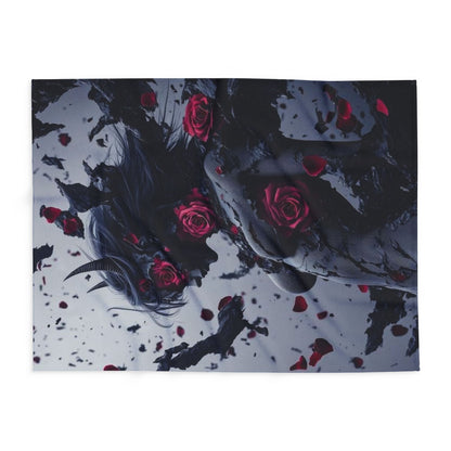 Arctic Fleece Blanket - Dark Fantasy Demon Woman with Red Roses Plush Throw