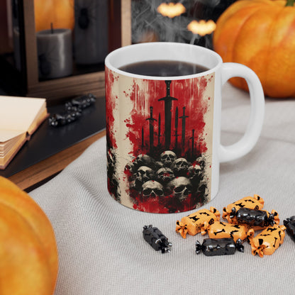 Skulls & Swords Gothic Ceramic Mug — Dark Fantasy 11/15oz