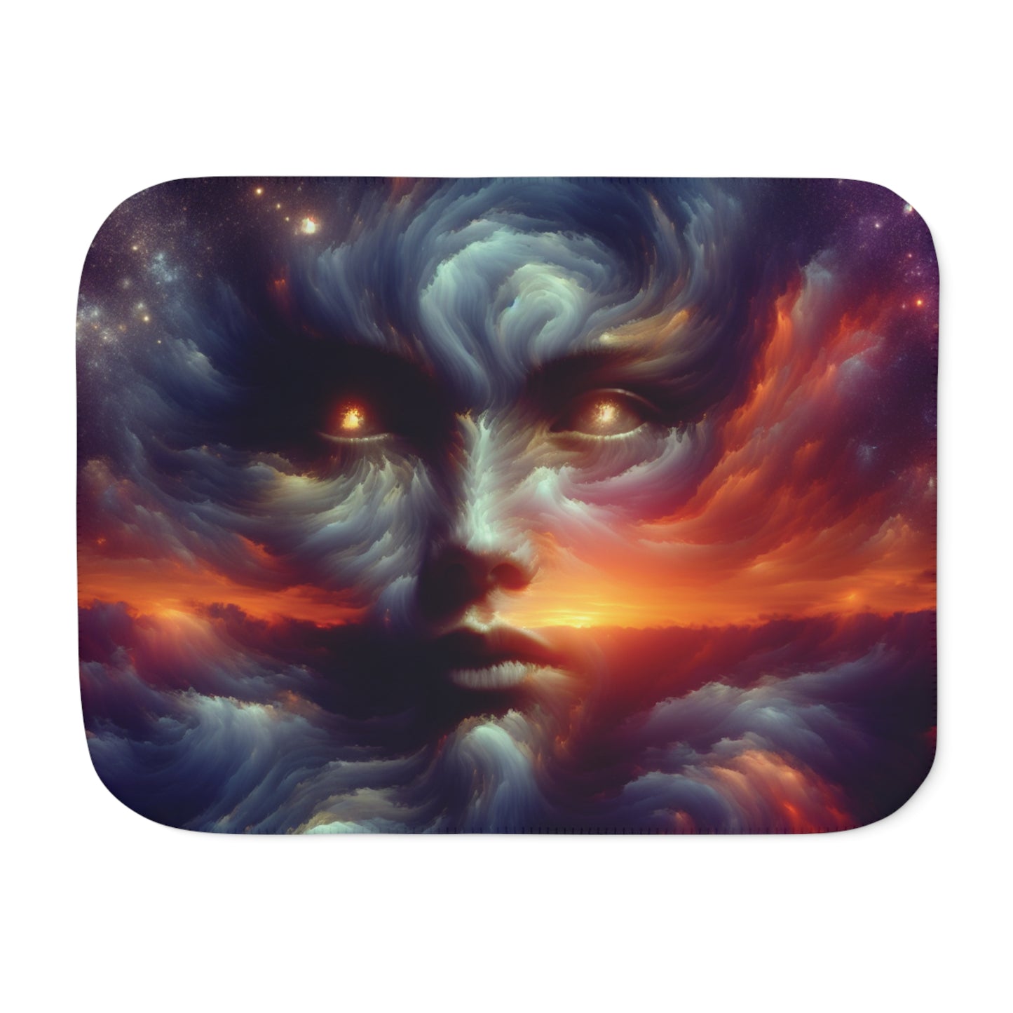 Cosmic Face Sherpa Blanket — Mystical Galaxy Cloud Portrait