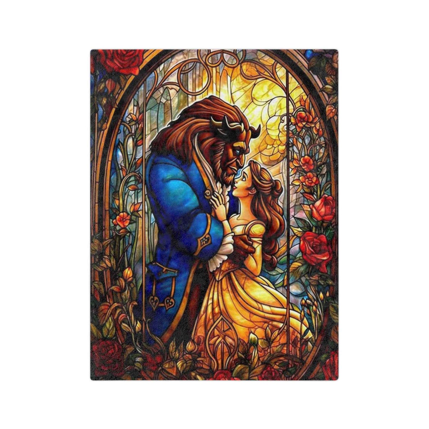 Beauty and the Beast Staind Glass Window - Velveteen Minky Blanket