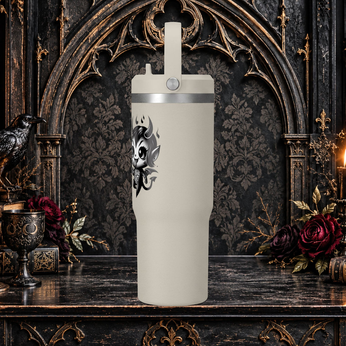 Gothic Cute Devil Couple Insulated Travel Mug