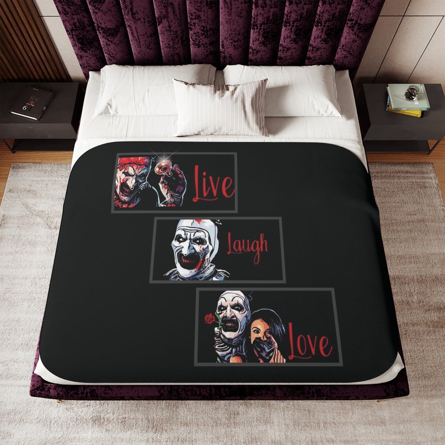 Sherpa Blanket — Live Laugh Love Creepy Clown Horror Throw