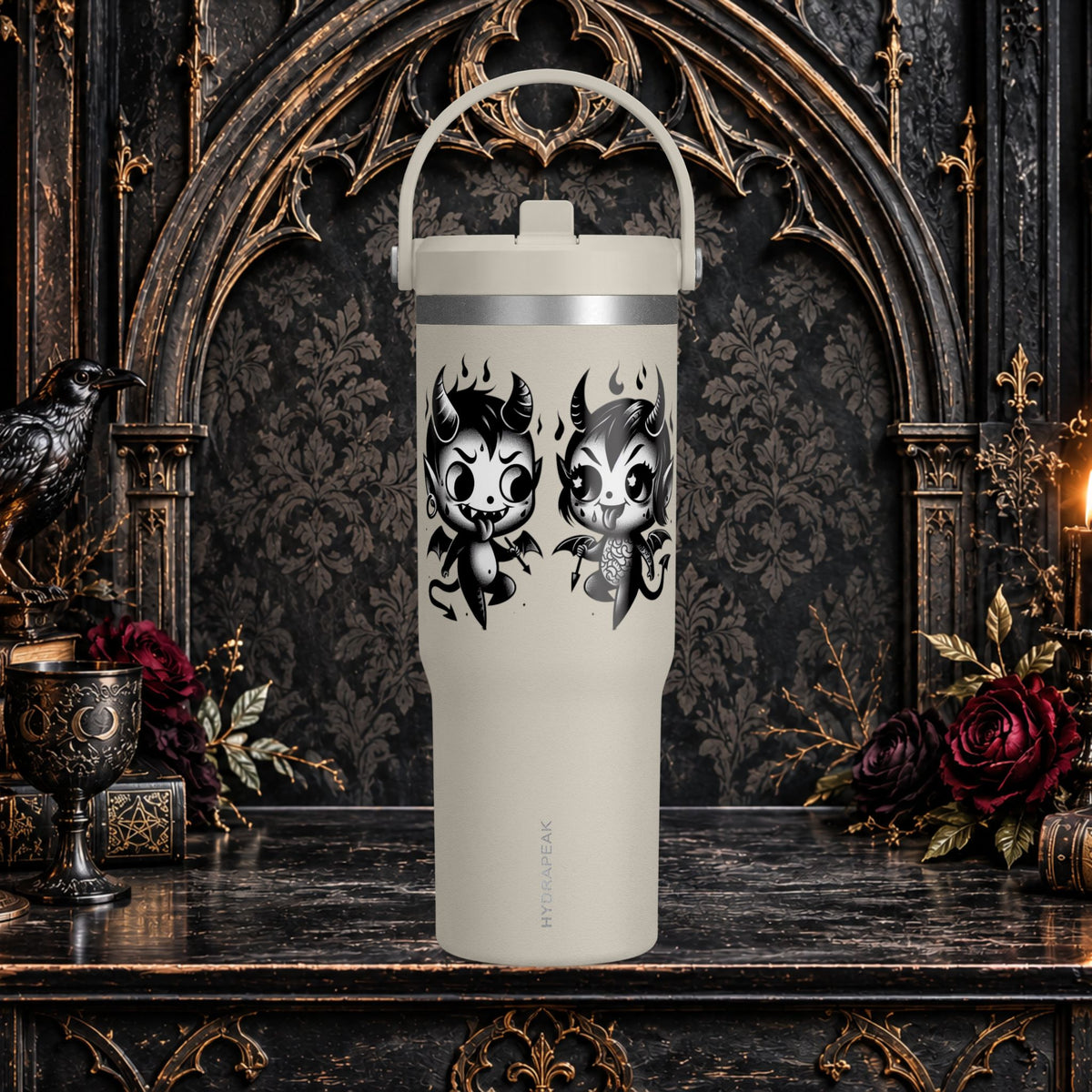 Gothic Cute Devil Couple Insulated Travel Mug