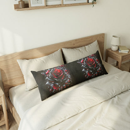 Gothic Red Rose Body Pillow — Dark Romantic Floral Bolster