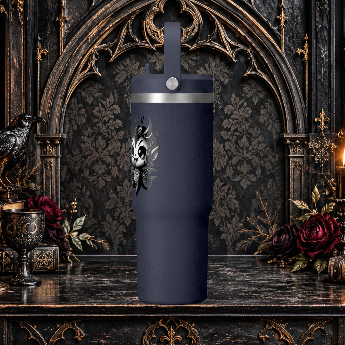 Gothic Cute Devil Couple Insulated Travel Mug