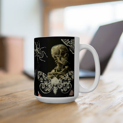 Gothic Insect Anatomy Mug — Skull, Skeleton & Moth Ceramic Coffee Cup (11oz/15oz)