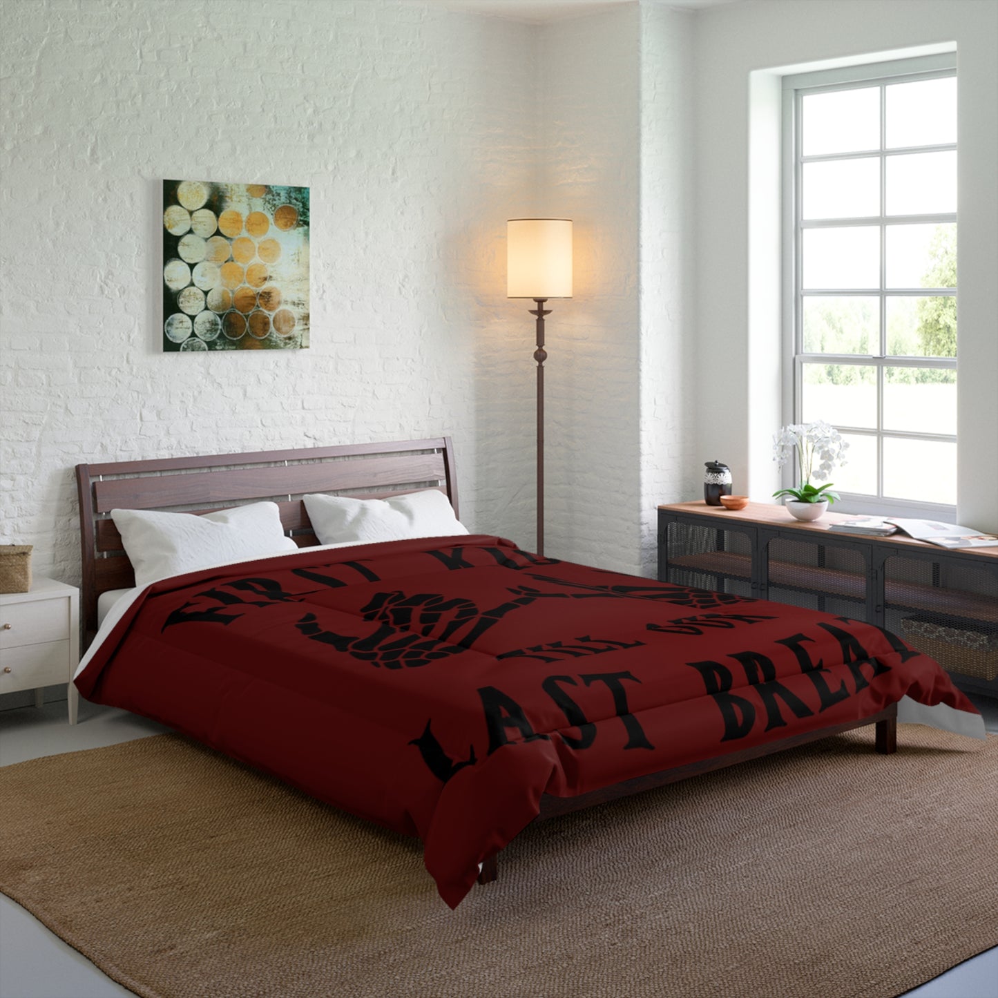 “From Our First Kiss Till Our Last Breath” Skeleton Hands Romantic Gothic Bedspread