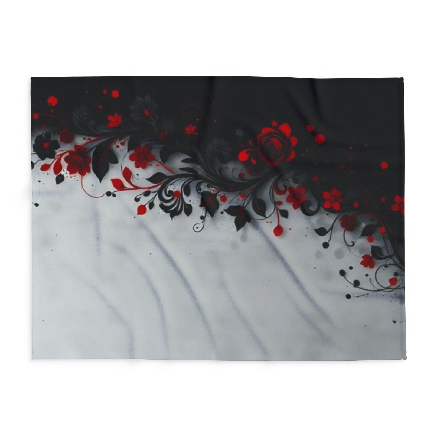 Arctic Fleece Blanket - Gothic Red Rose Floral Throw