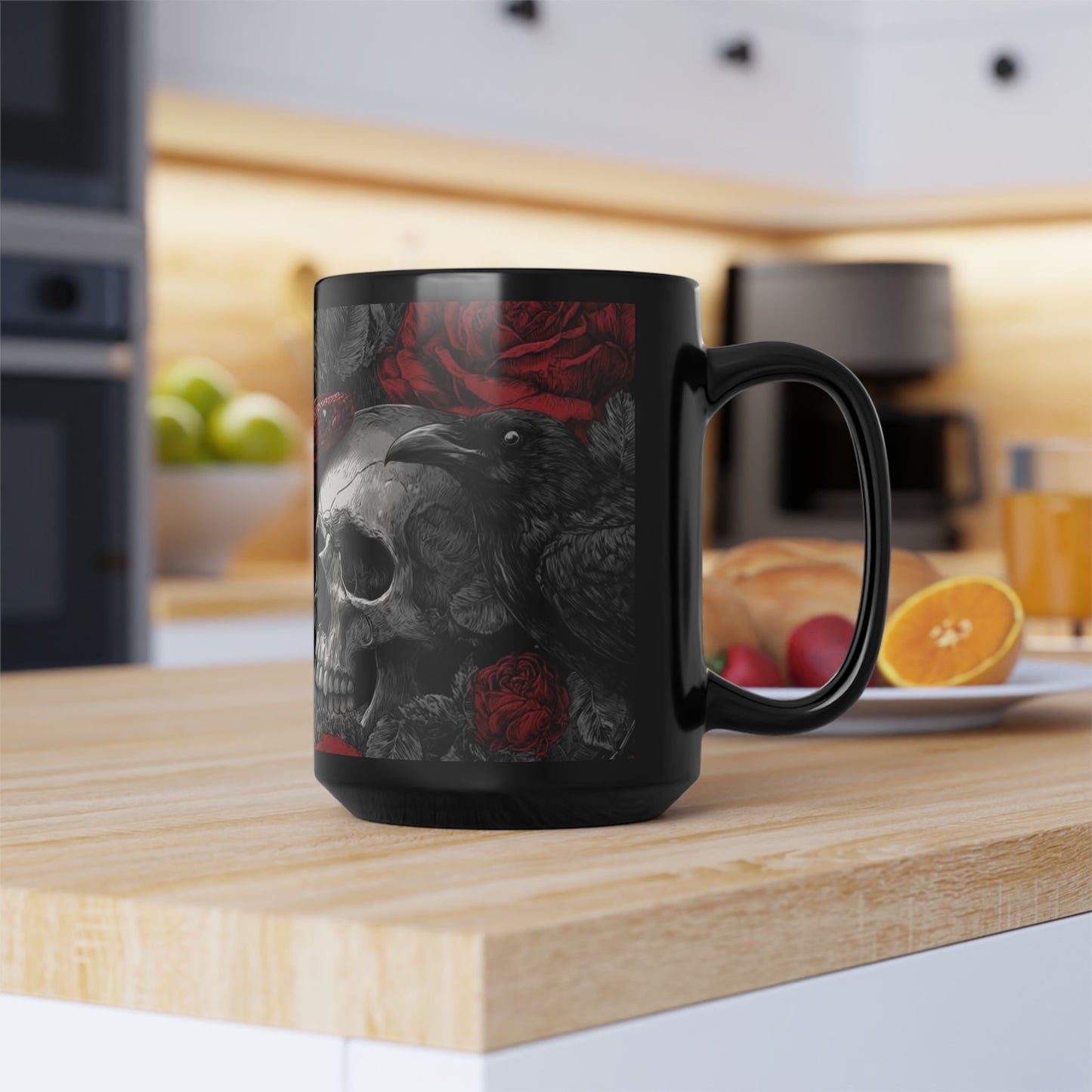 Gothic Skull & Red Snake Black Mug – Dark Rose Raven Coffee Cup