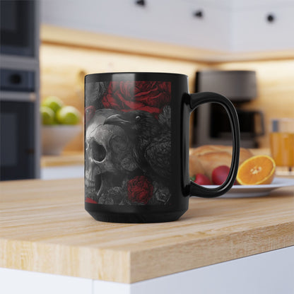 Gothic Skull & Red Snake Black Mug – Dark Rose Raven Coffee Cup