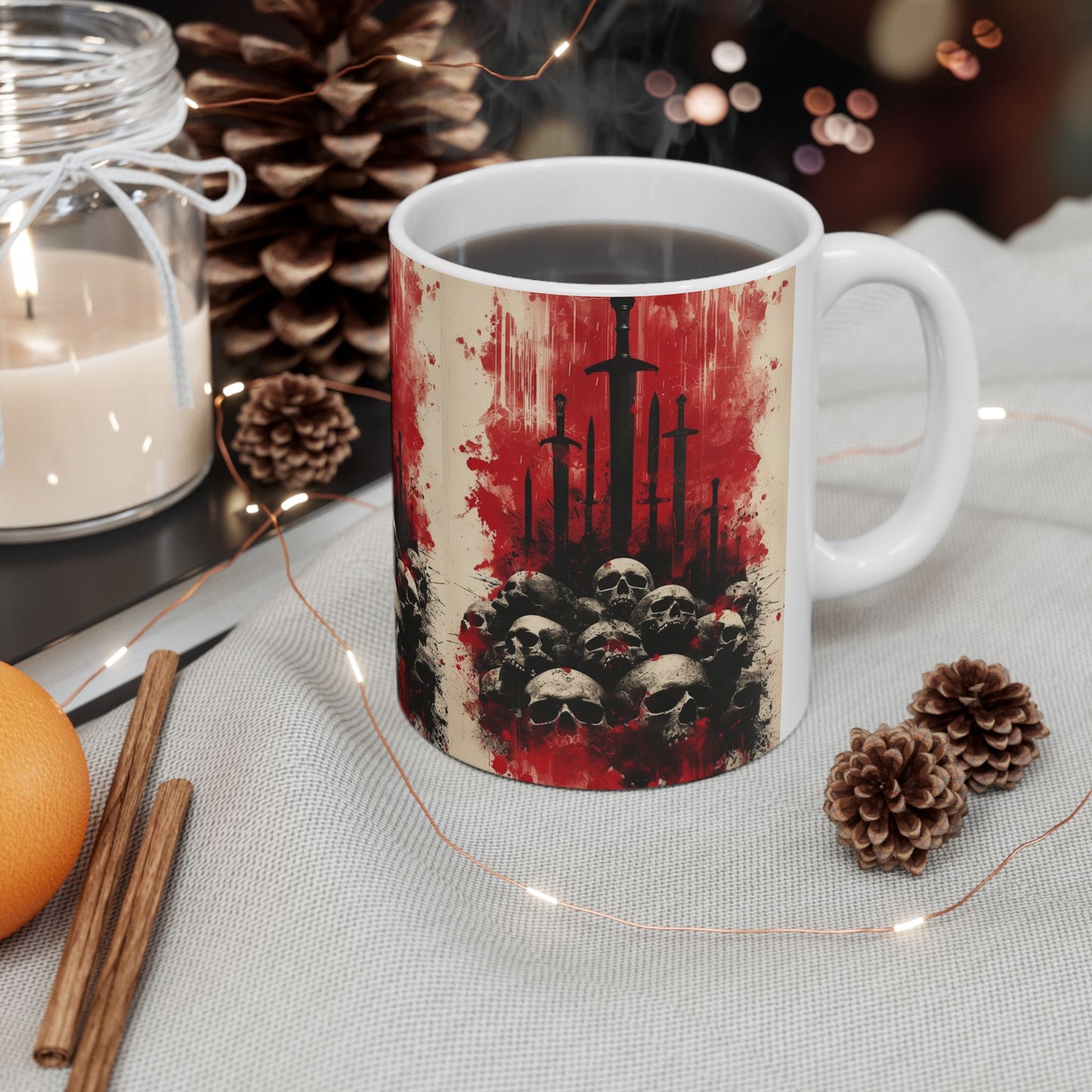 Skulls & Swords Gothic Ceramic Mug — Dark Fantasy 11/15oz