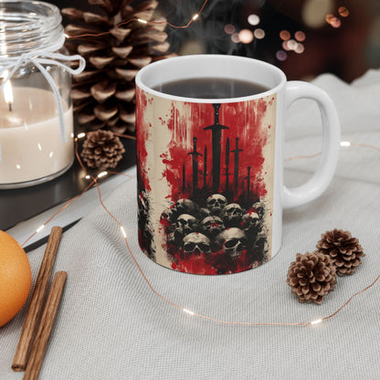 Skulls & Swords Gothic Ceramic Mug — Dark Fantasy 11/15oz
