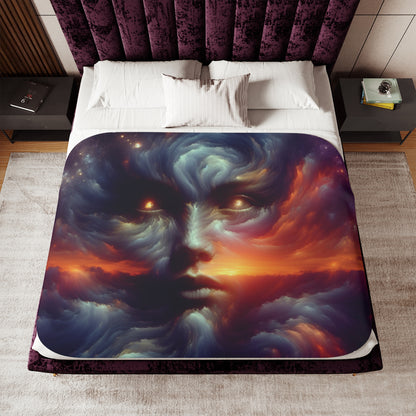 Cosmic Face Sherpa Blanket — Mystical Galaxy Cloud Portrait