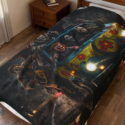 Retro Horror Van Scene Throw - Velveteen Plush Blanket