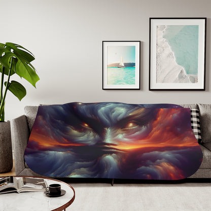 Cosmic Face Sherpa Blanket — Mystical Galaxy Cloud Portrait
