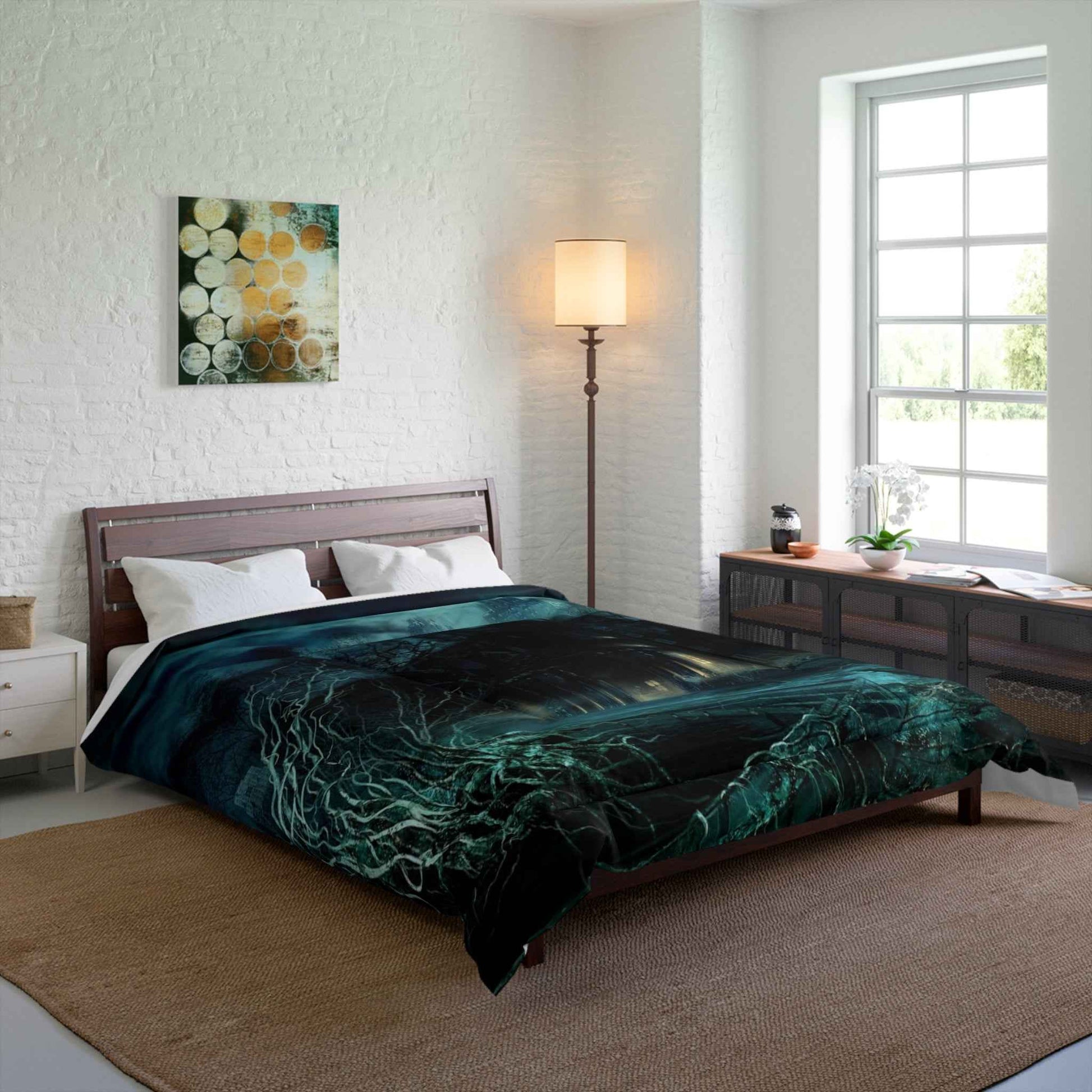 Gothic Moonlit Castle Comforter — Dark Haunted Forest Bedding