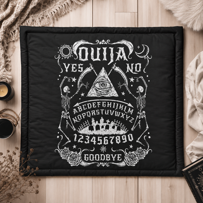 Edredón vintage de tabla ouija | Juego de cama gótico | Colcha de esqueleto y ocultismo Dark Academia | Decoración de dormitorio de bruja para Halloween