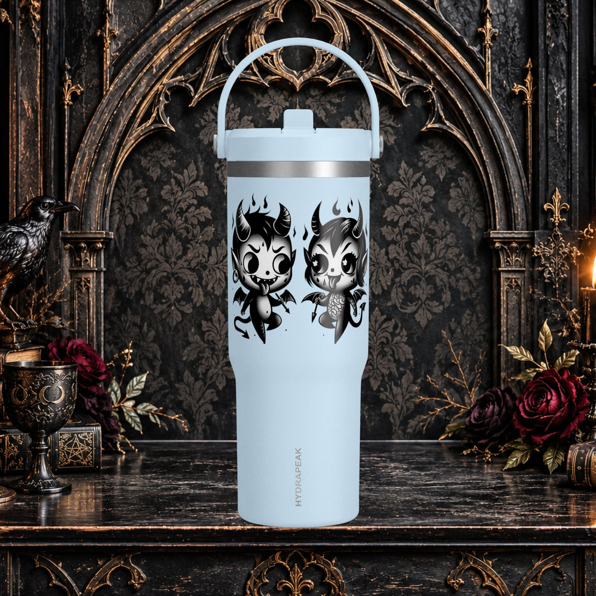 Gothic Cute Devil Couple Insulated Travel Mug