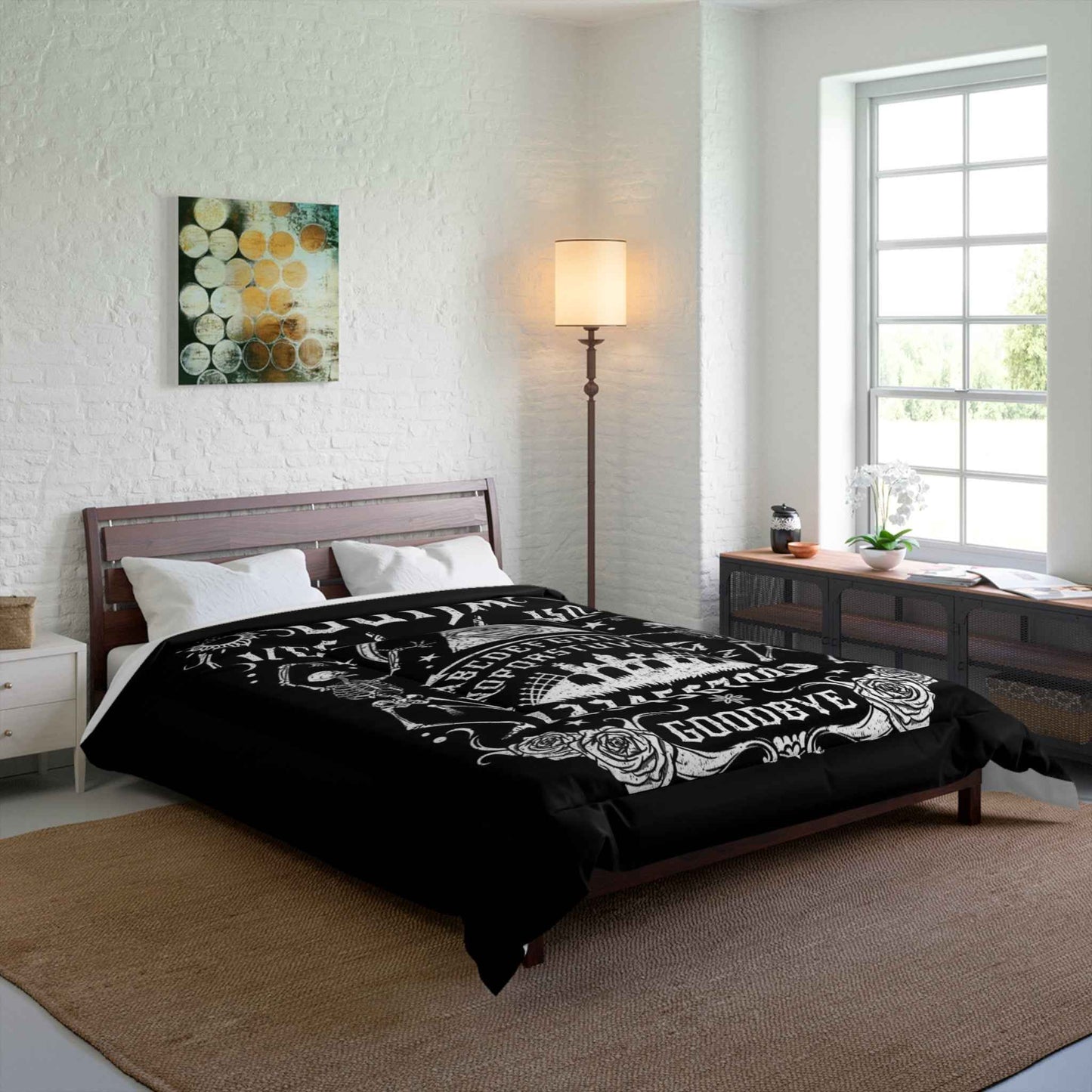 Ouija Board Comforter — Gothic Occult Bedding with 'Yes/No' Spirit Design