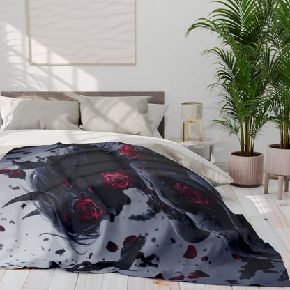 Arctic Fleece Blanket - Dark Fantasy Demon Woman with Red Roses Plush Throw