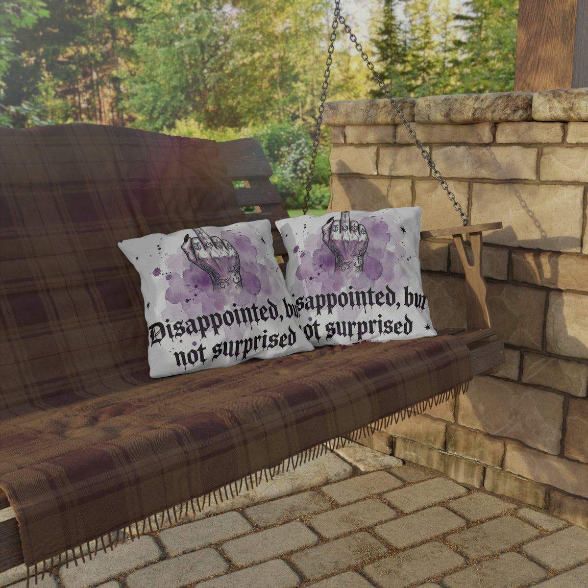 Outdoor Pillow — "Disappointed, But Not Surprised" Gothic Middle Finger Accent Pillow
