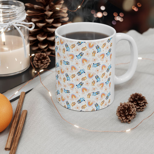 Bluey and Bingo Rainbow Pattern Ceramic Mug