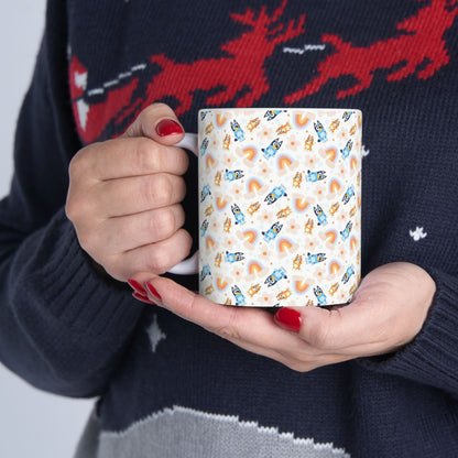 Bluey and Bingo Rainbow Pattern Ceramic Mug