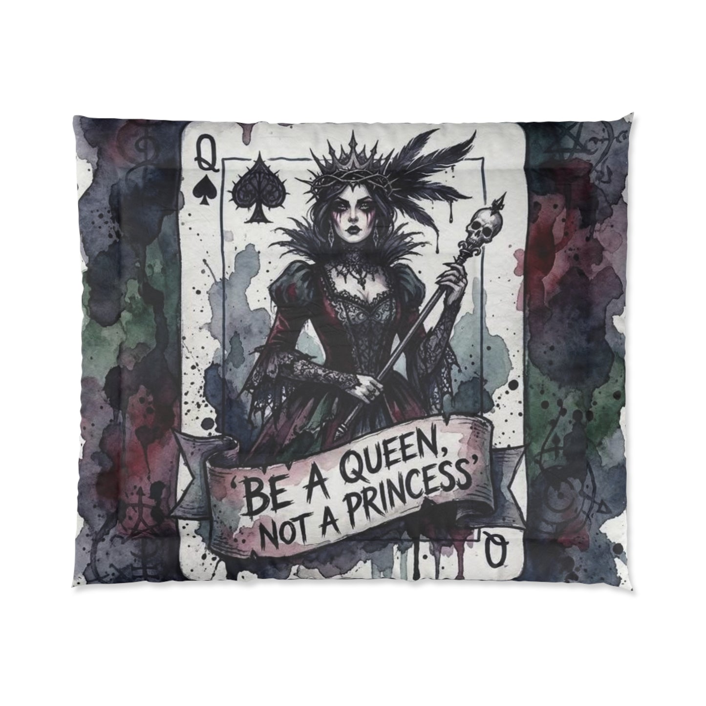 Queen of Spades Comforter – "Be a Queen, Not a Princess" Gothic Playing Card Bedspread