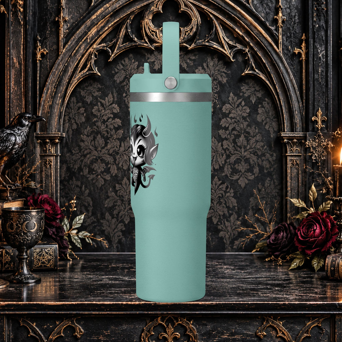 Gothic Cute Devil Couple Insulated Travel Mug