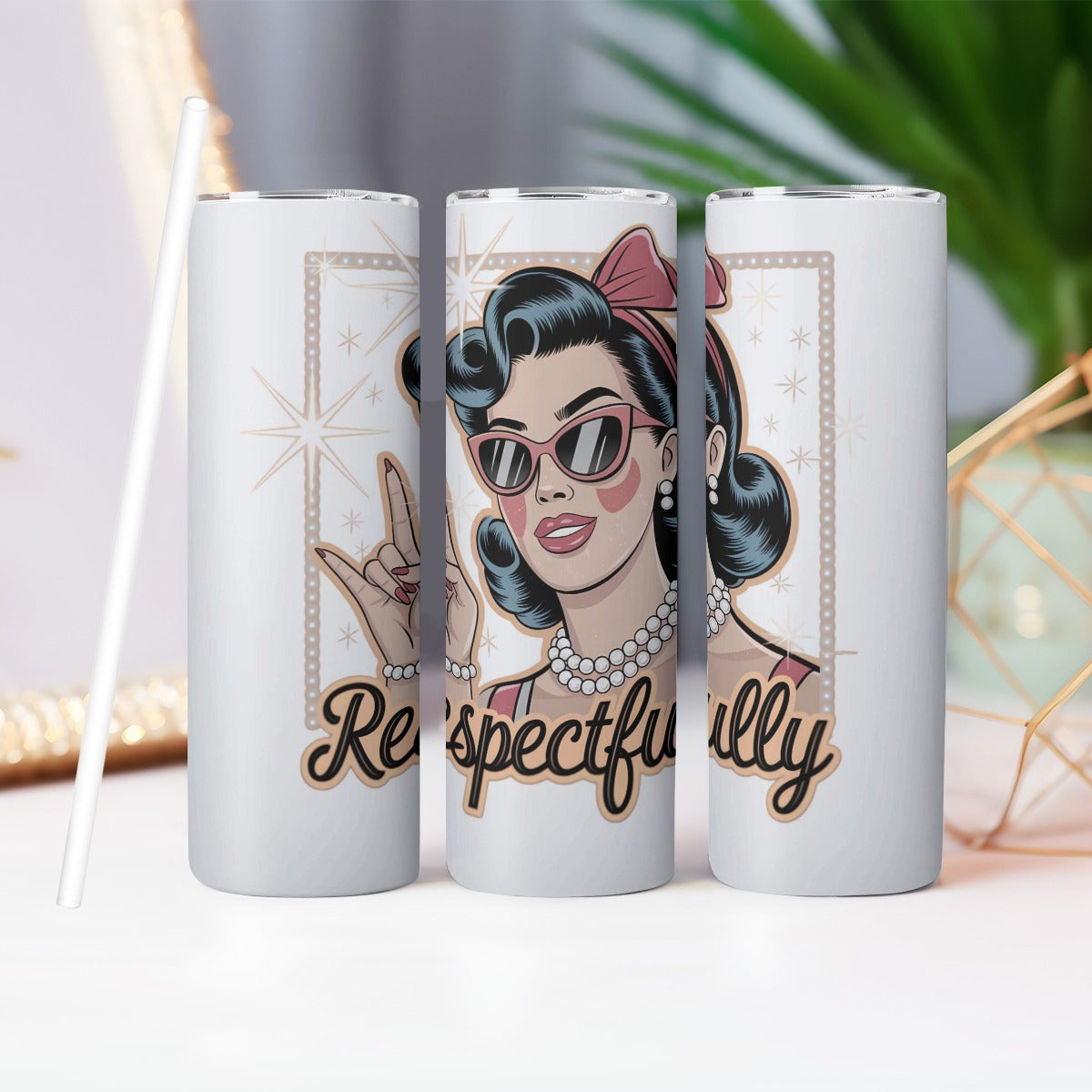 Respectfully Unbothered Retro Glam 20oz Slim Tumbler – Vintage Rockabilly Vibes