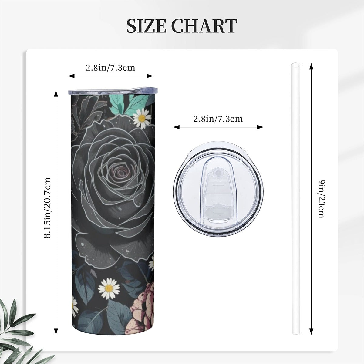 20oz Black Rose Slim Tumbler