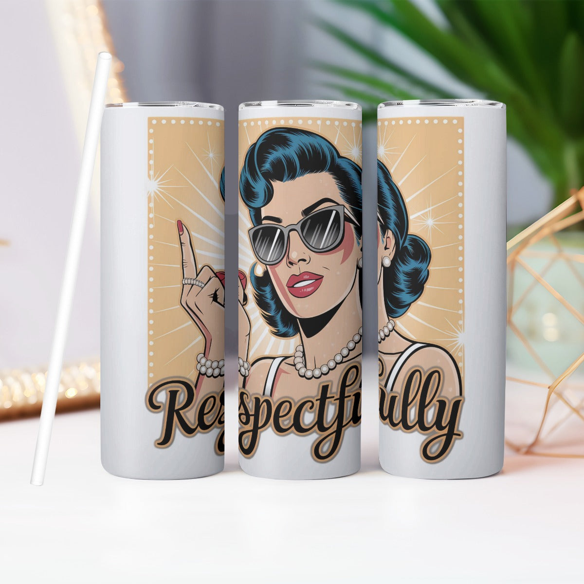 Respectfully Unbothered Retro Femme 20oz Skinny Tumbler
