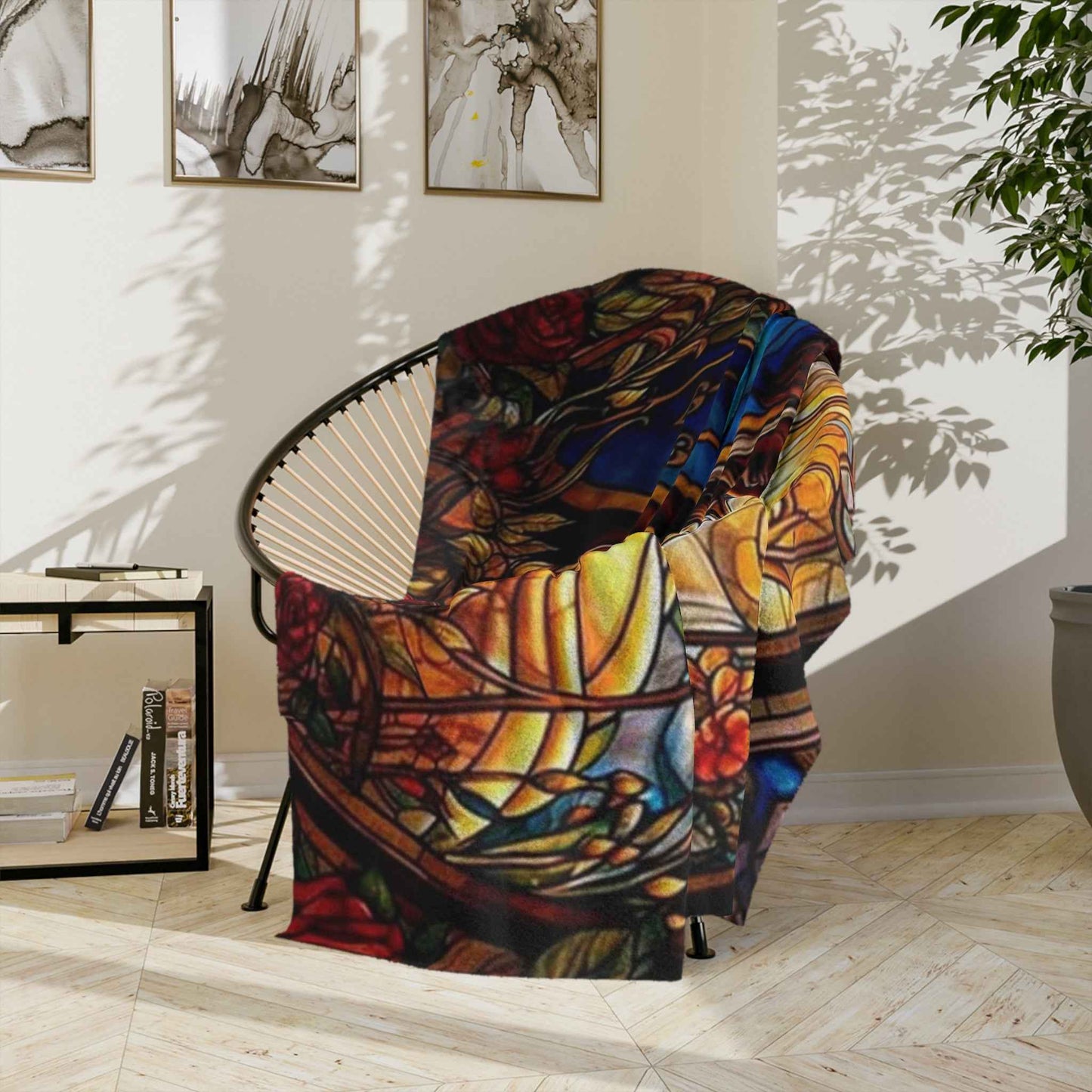 Beauty and the Beast Staind Glass Window - Velveteen Minky Blanket