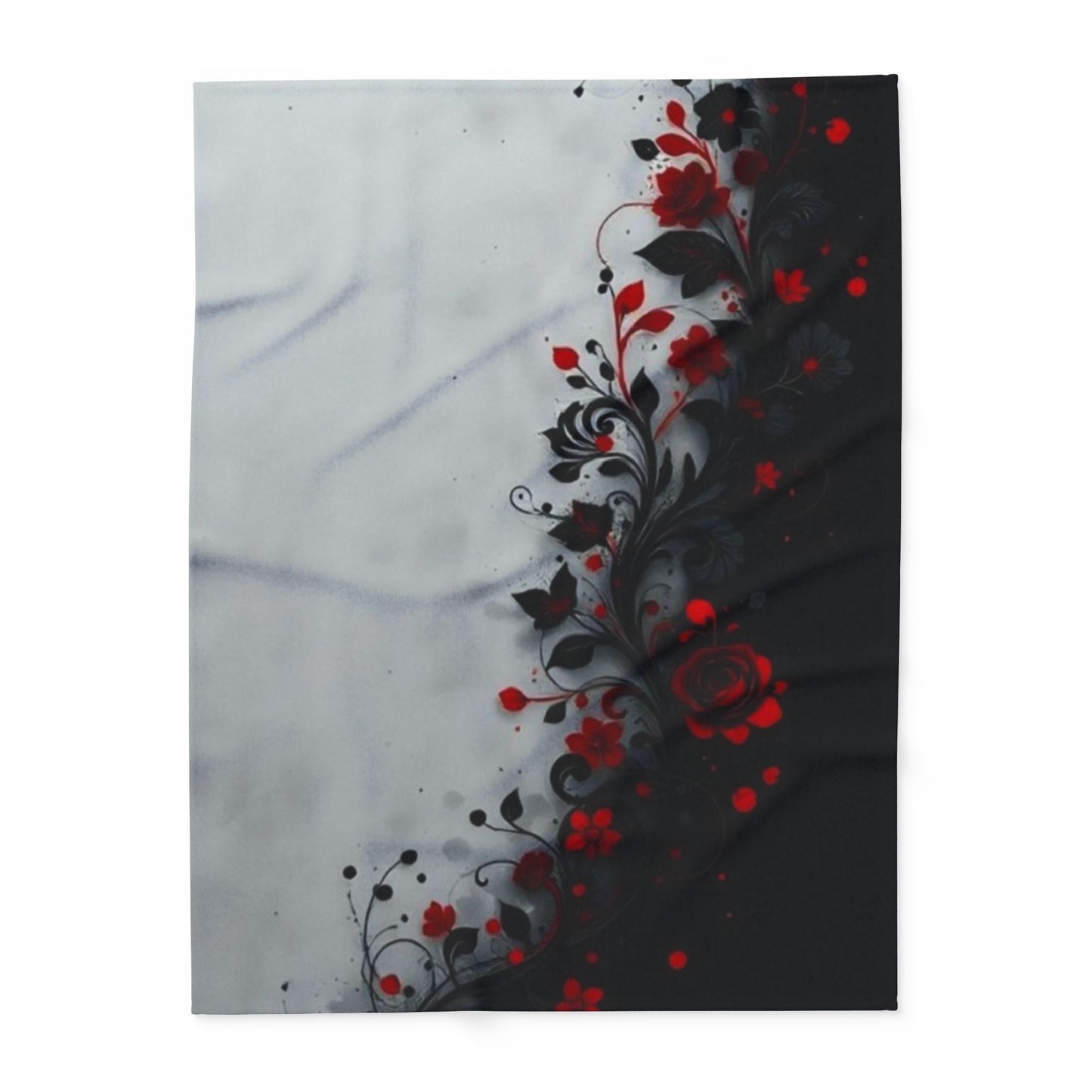 Arctic Fleece Blanket - Gothic Red Rose Floral Throw