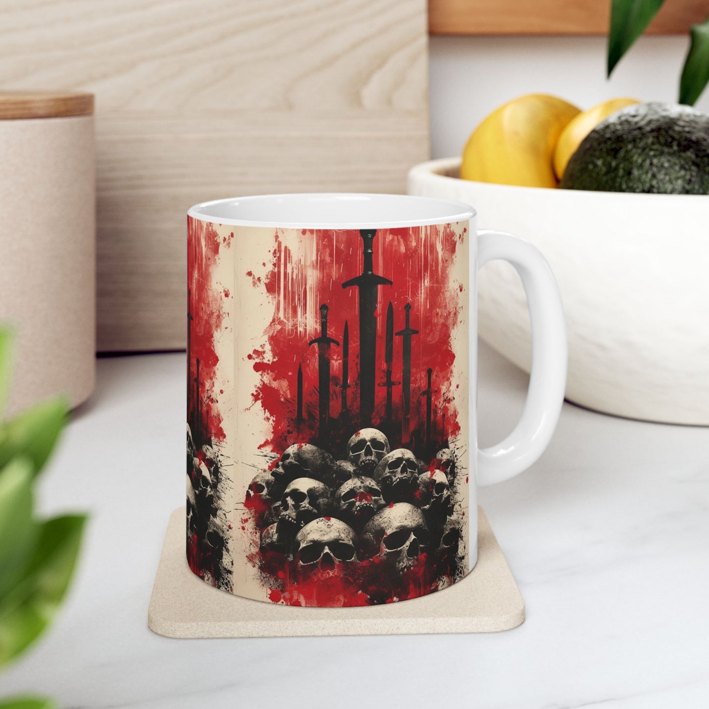 Skulls & Swords Gothic Ceramic Mug — Dark Fantasy 11/15oz