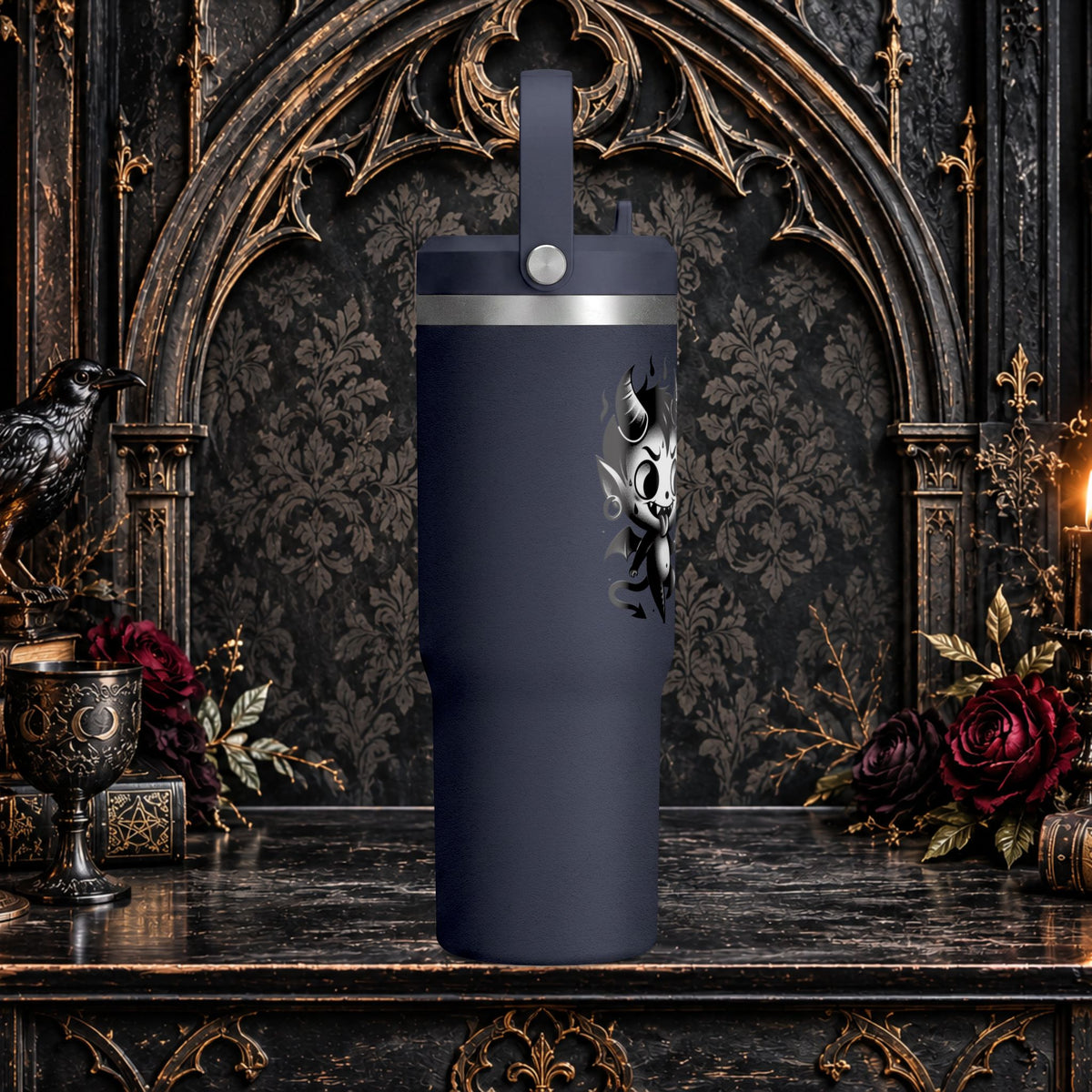 Gothic Cute Devil Couple Insulated Travel Mug