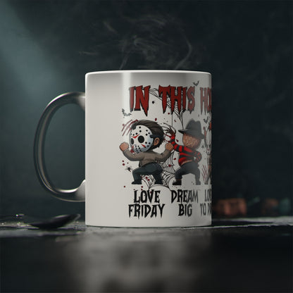 'In this house we...' Cute Horror Characters Coffee Mug