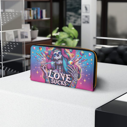 Love Sucks Skeleton Zipper Wallet — Gothic Rainbow Skull Wallet