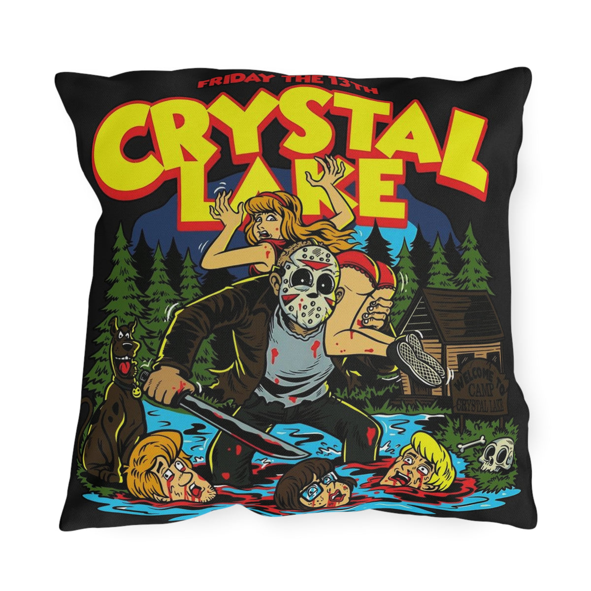 Crystal Lake Horror Outdoor Pillow — Friday the 13th Cabin Camp Pillow
