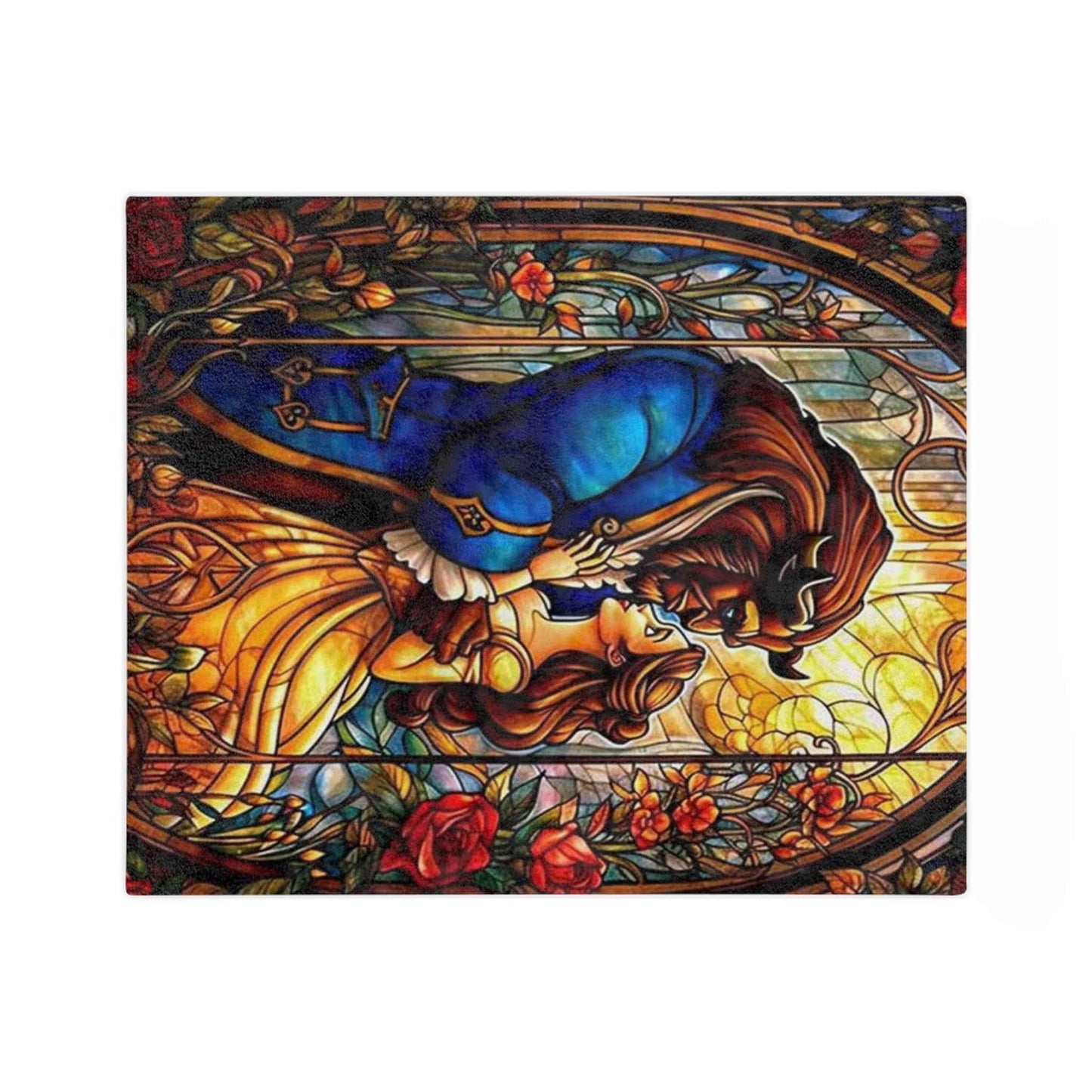 Beauty and the Beast Staind Glass Window - Velveteen Minky Blanket