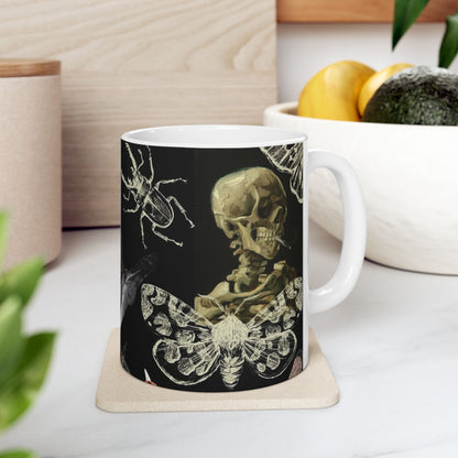 Gothic Insect Anatomy Mug — Skull, Skeleton & Moth Ceramic Coffee Cup (11oz/15oz)