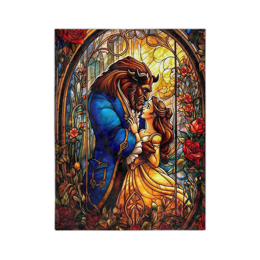 Beauty and the Beast Staind Glass Window - Velveteen Minky Blanket