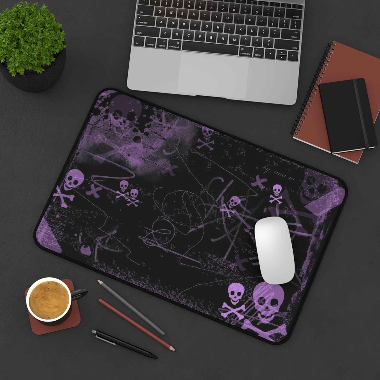 Midnight Rebellion Desk Mat – Gothic Purple Skull Edition