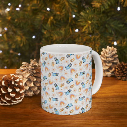 Bluey and Bingo Rainbow Pattern Ceramic Mug