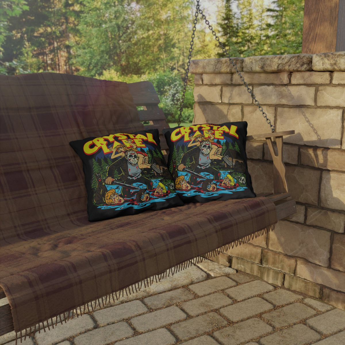 Crystal Lake Horror Outdoor Pillow — Friday the 13th Cabin Camp Pillow